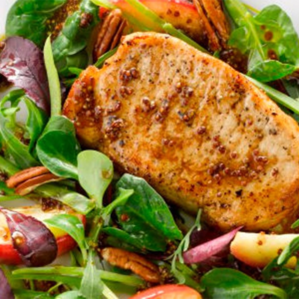 Pork Chops with Apple and Pecan Salad